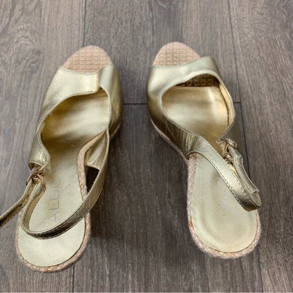 Aldo Women's Wedge Platform Sandals espadrilles Slingback Gold Y2k 2000s Size 9 - Picture 13 of 15